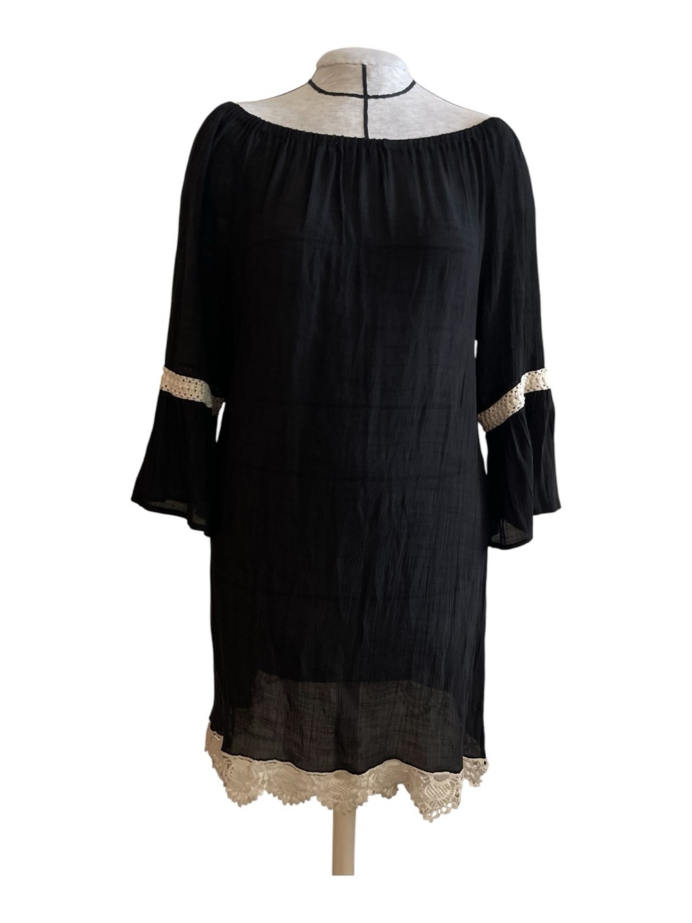 Black Off-Shoulder Lace-Trim Dress
